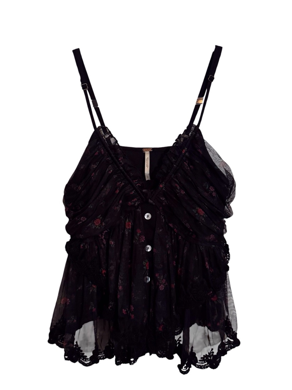 Free People Size Small Floral Femme Fatale Tank Blouse Boho Western Sheer